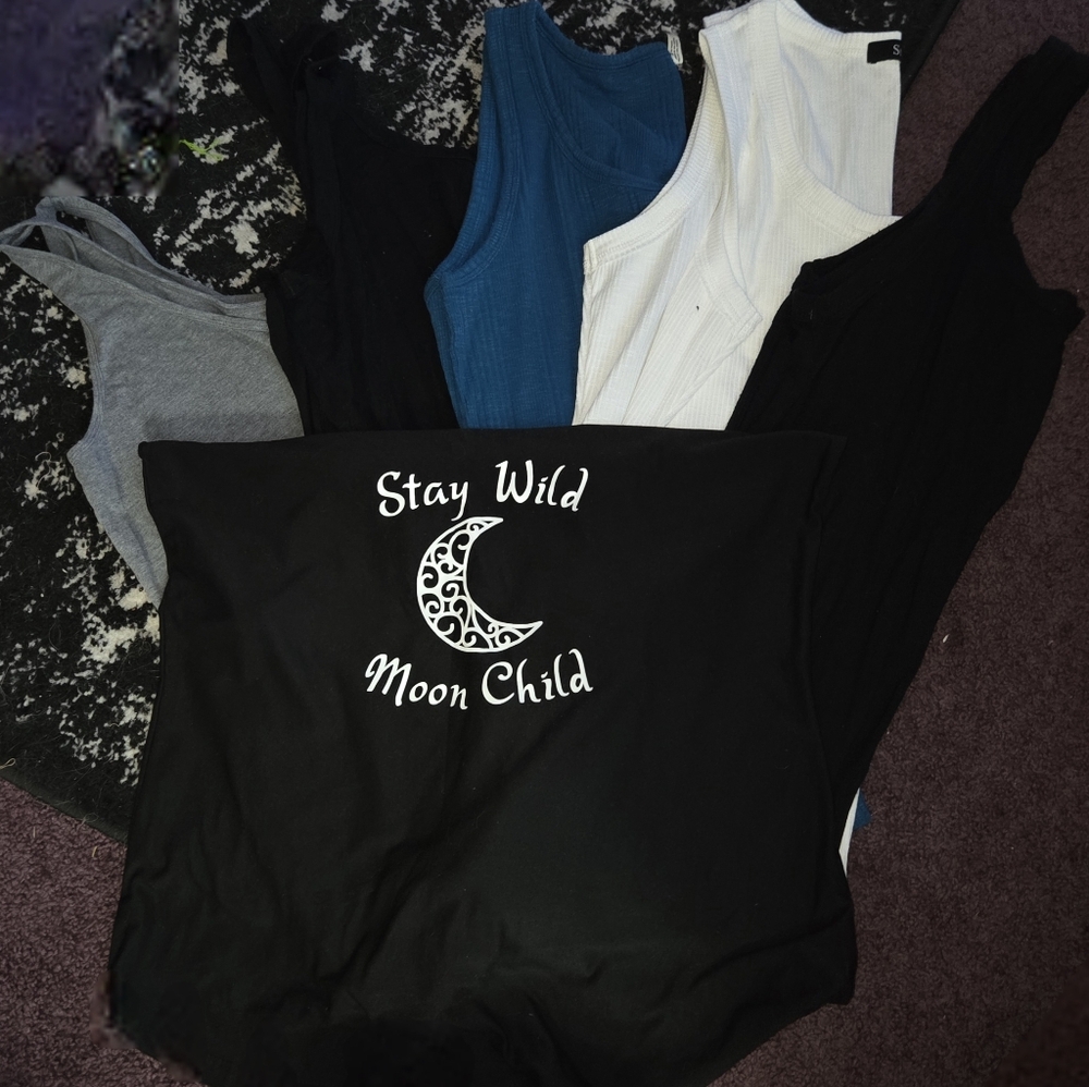 Stay Wild Moon Child Graphic Tank Top - Black And 5 Other One Tone Tank Tops